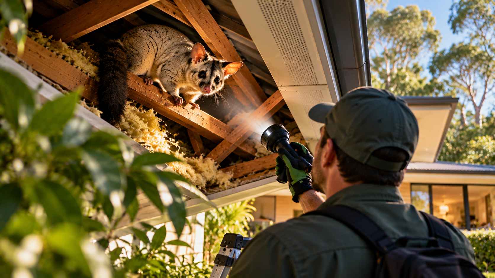 Possum Roof Inspection at Sunset_11zon